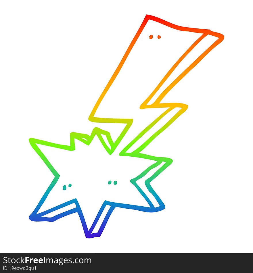 rainbow gradient line drawing of a cartoon lightning bolt