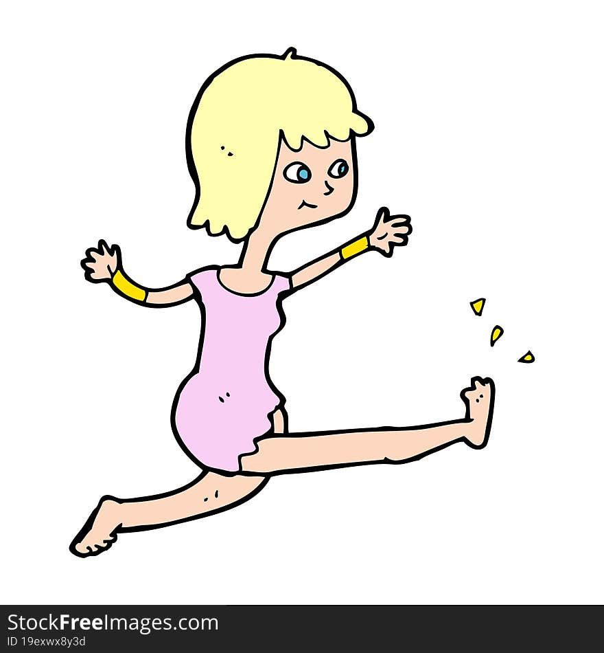 cartoon happy woman kicking