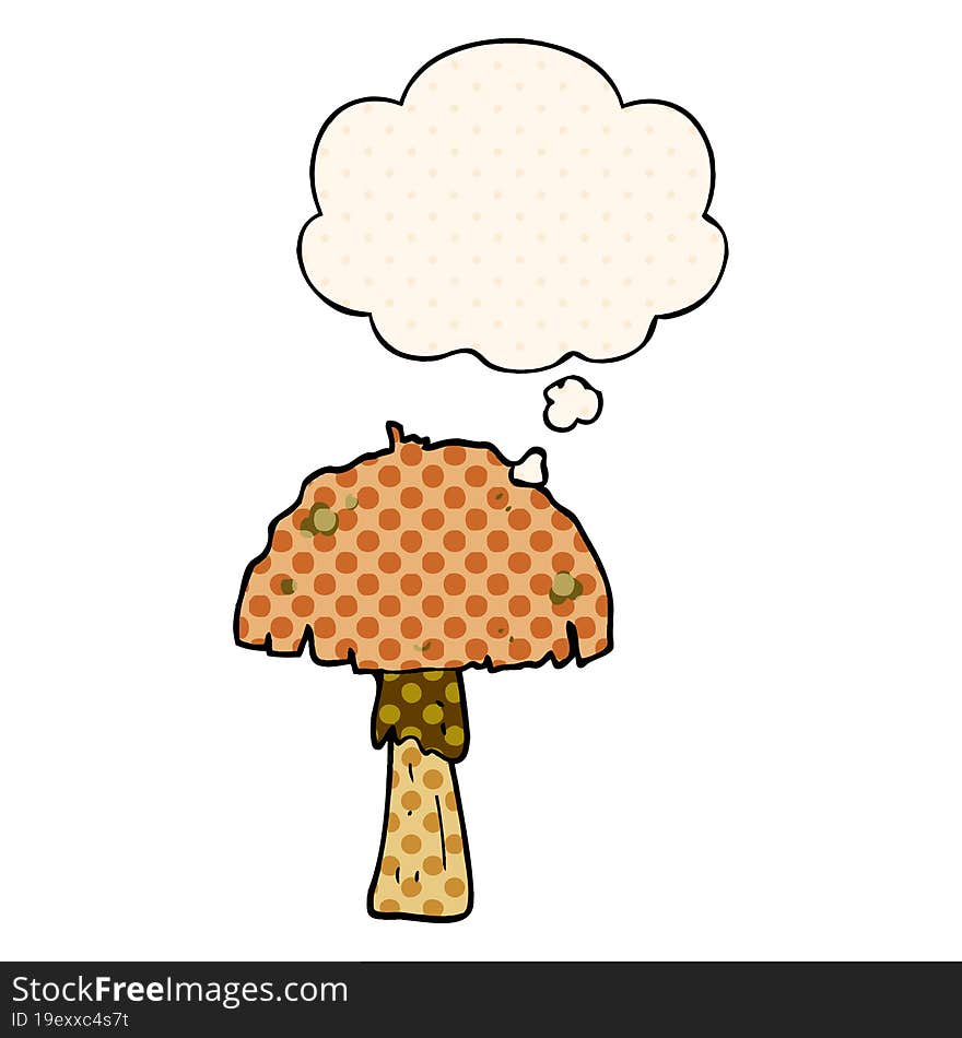 cartoon mushroom and thought bubble in comic book style