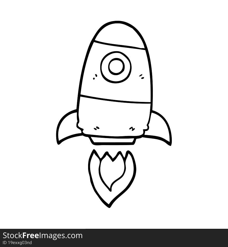 Line Drawing Cartoon Space Rocket