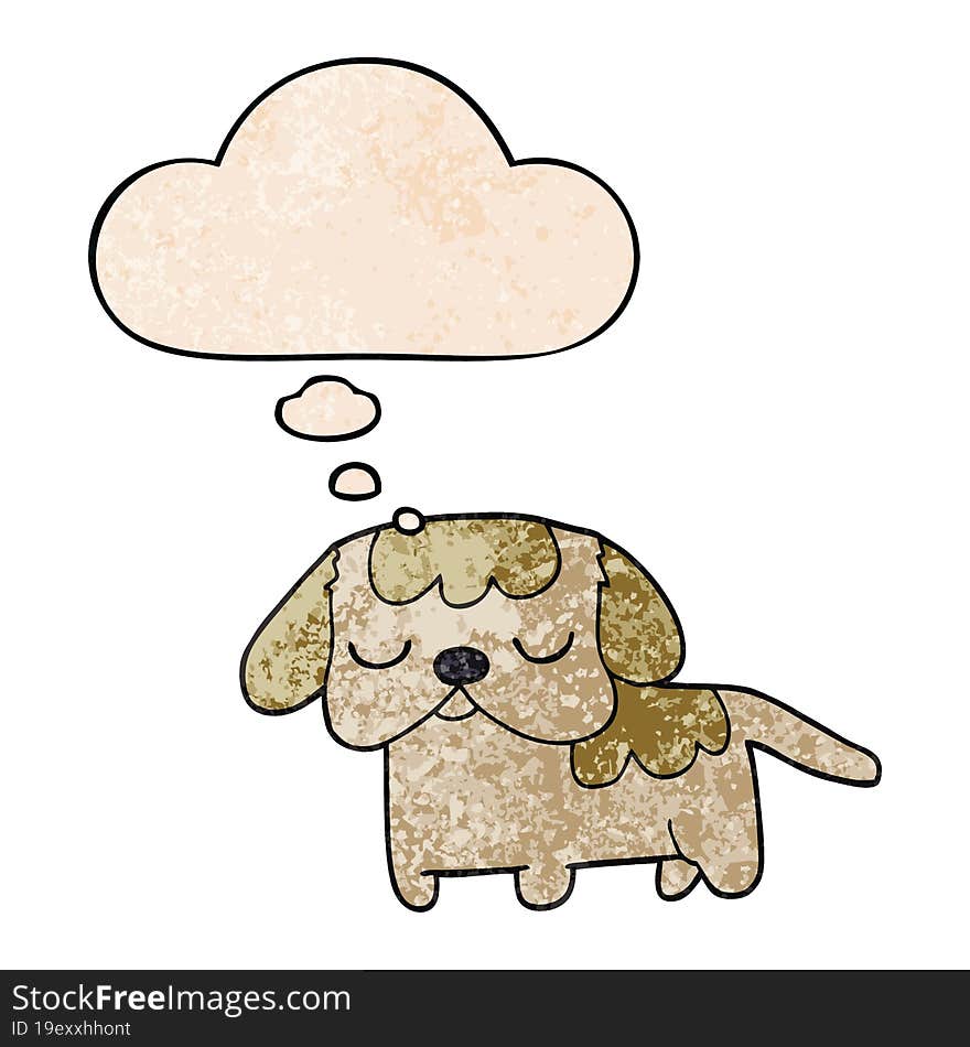 cute cartoon puppy and thought bubble in grunge texture pattern style