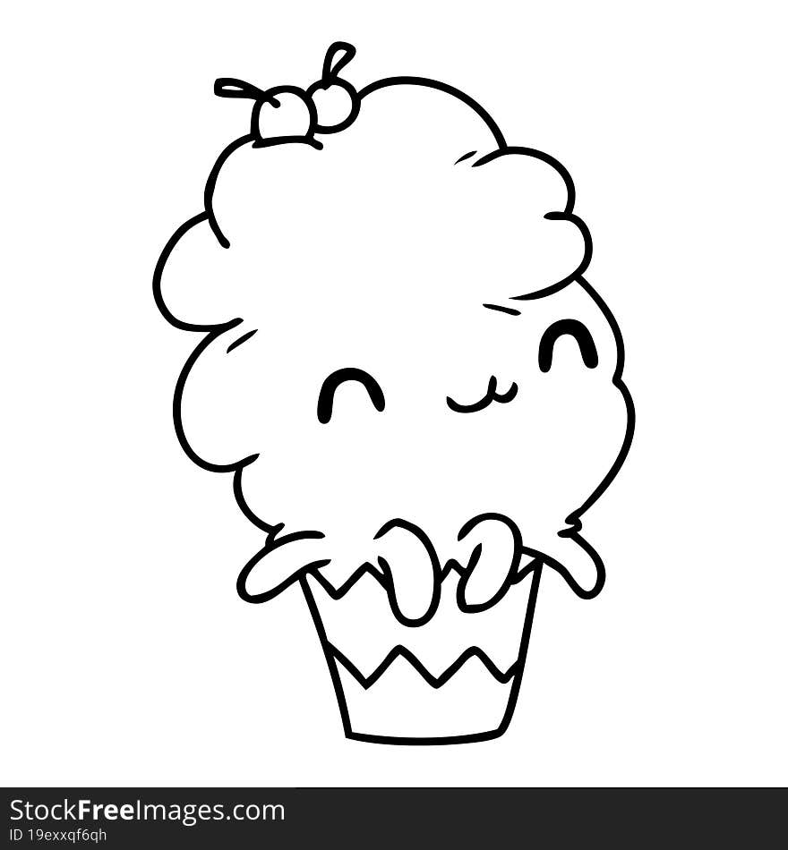 line drawing illustration kawaii octopus cupcake. line drawing illustration kawaii octopus cupcake