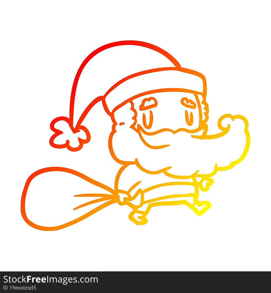 Warm Gradient Line Drawing Santa Claus Carrying Sack Of Presents