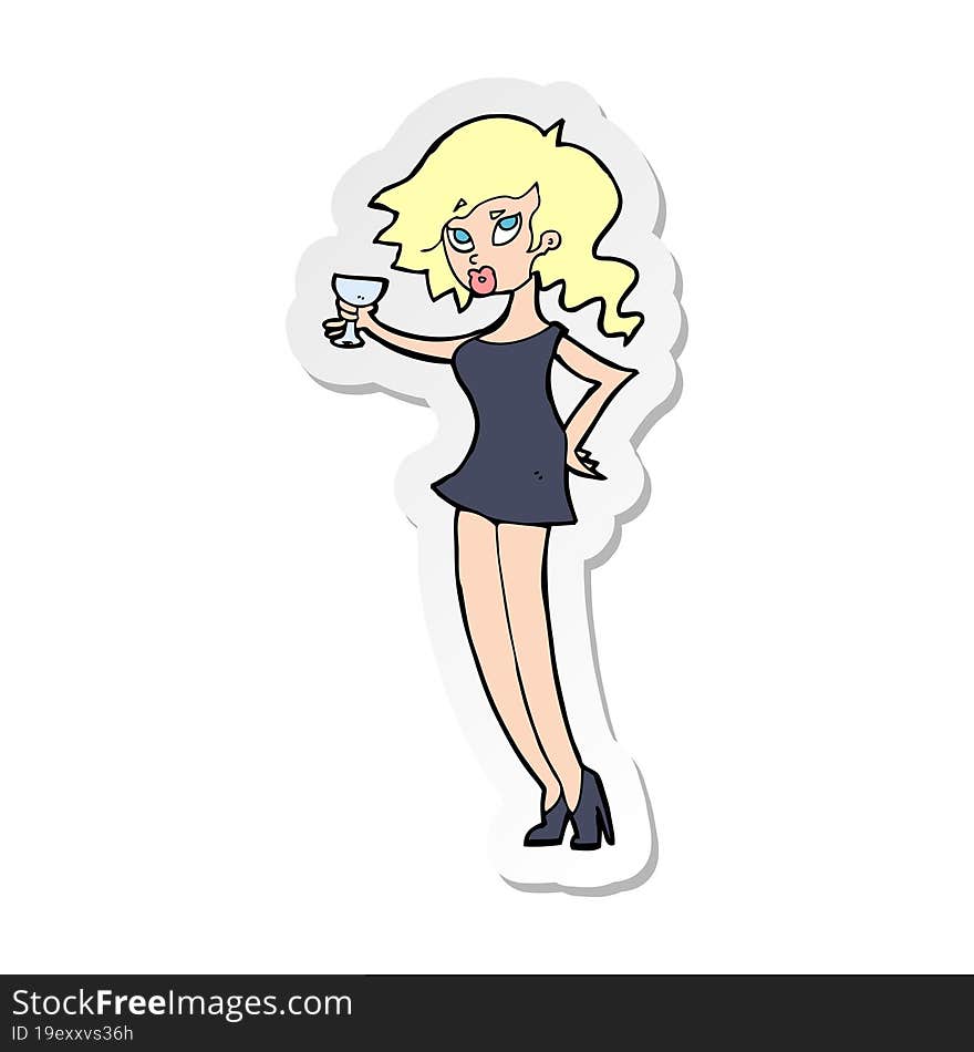 sticker of a cartoon woman at party