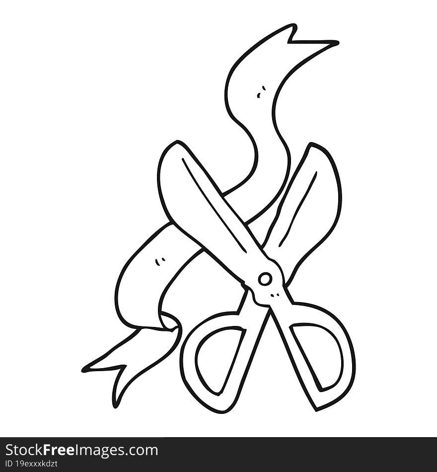 Black And White Cartoon Scissors Cutting Ribbon