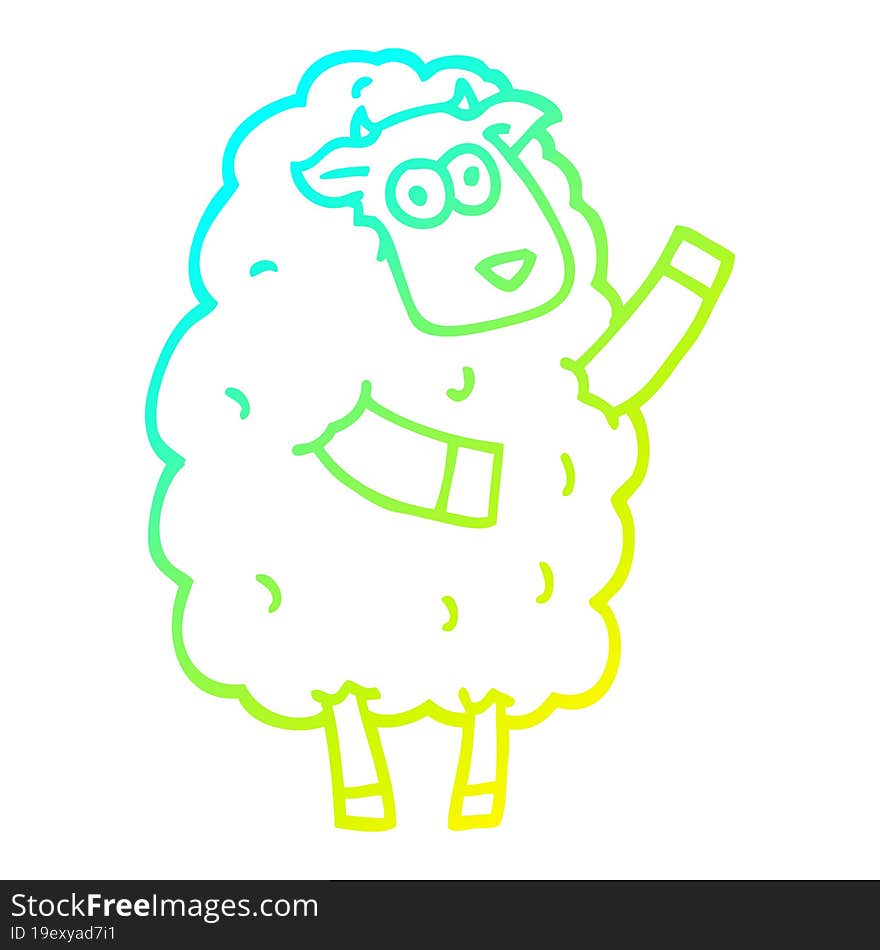 cold gradient line drawing of a cartoon sheep