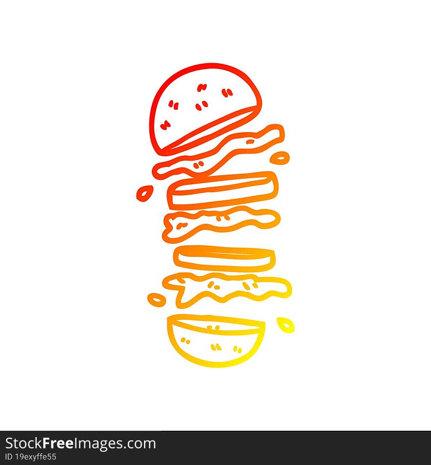 warm gradient line drawing cartoon burger