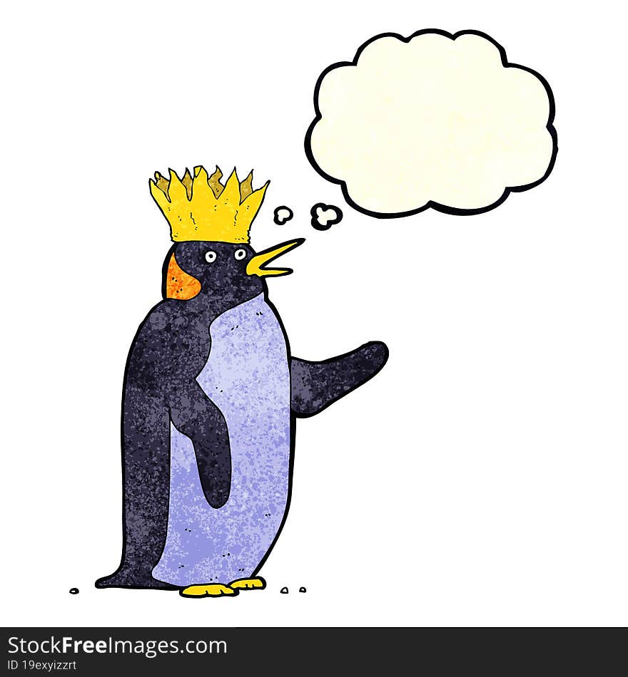 Cartoon Emperor Penguin Waving With Thought Bubble