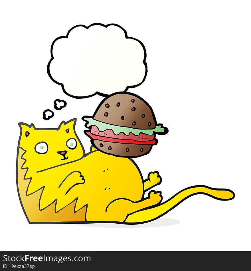 thought bubble cartoon fat cat with burger