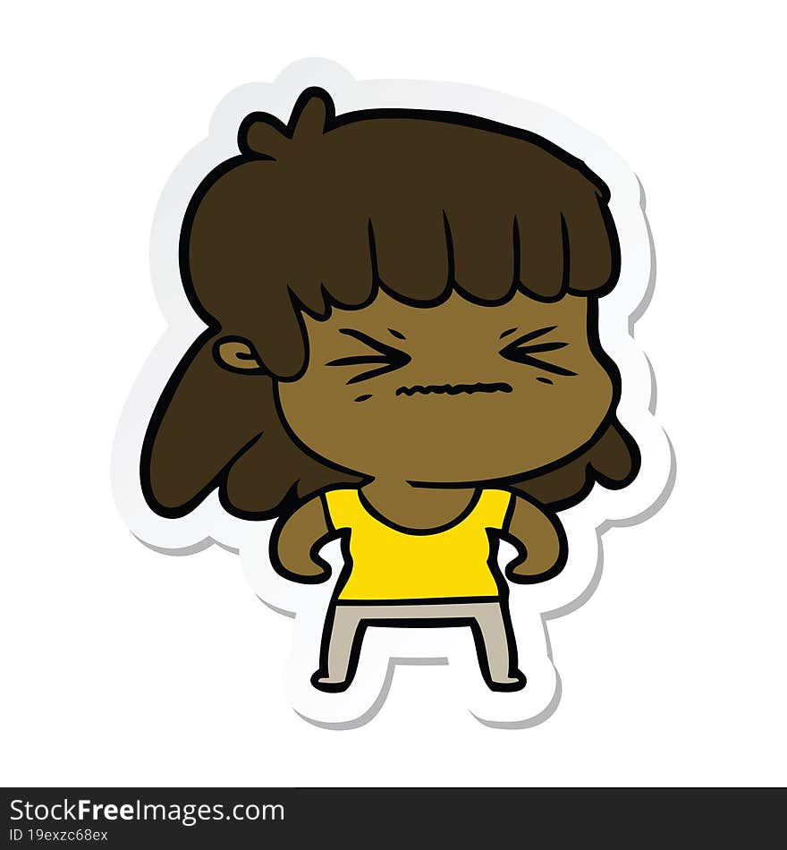 Sticker Of A Cartoon Angry Girl