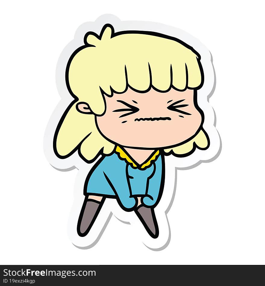 Sticker Of A Cartoon Angry Girl