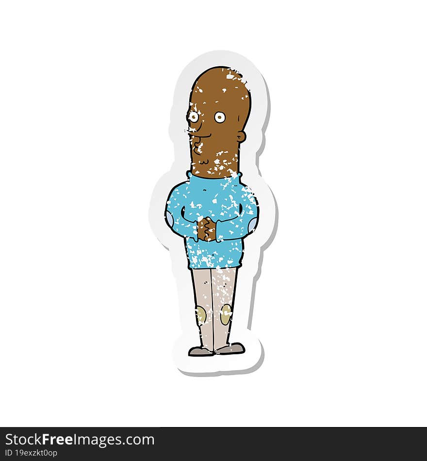 retro distressed sticker of a cartoon funny bald man