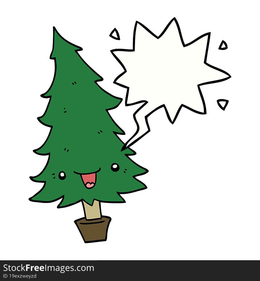 cute cartoon christmas tree and speech bubble