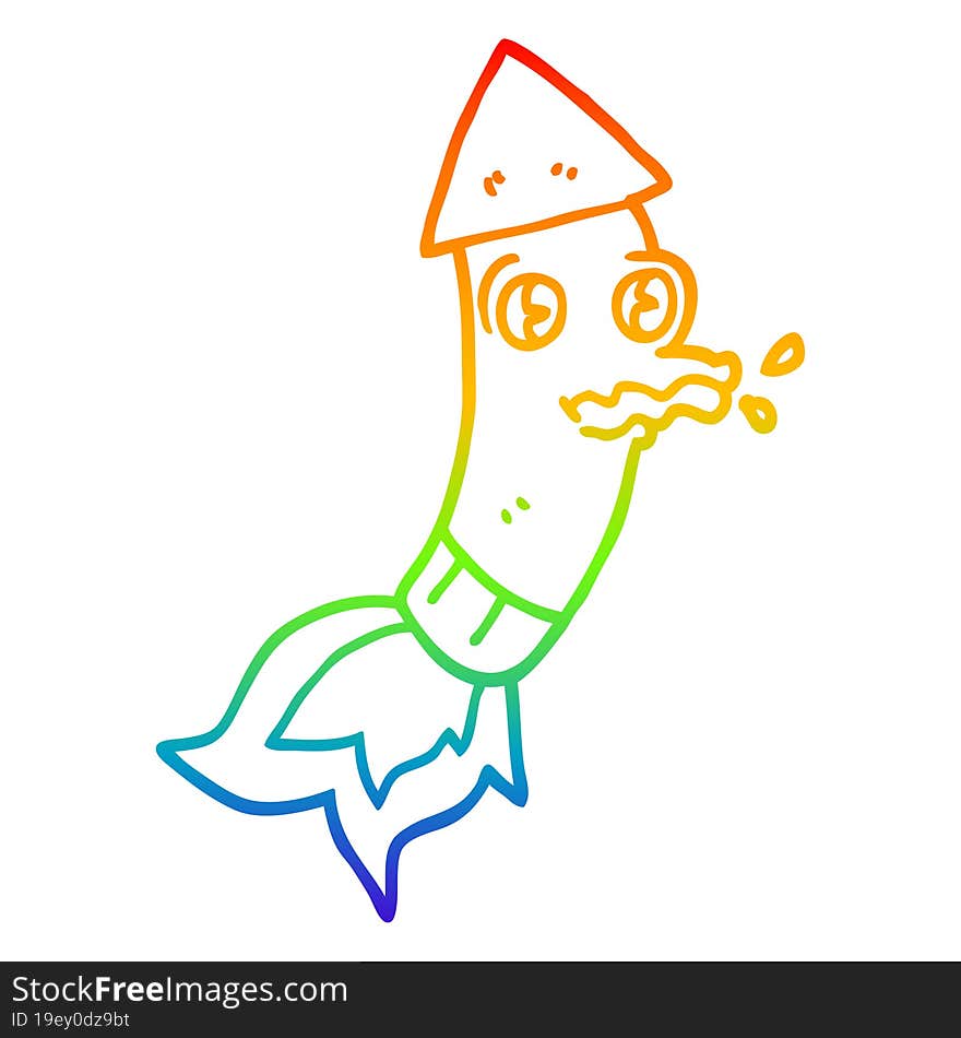 Rainbow Gradient Line Drawing Cartoon Rocket