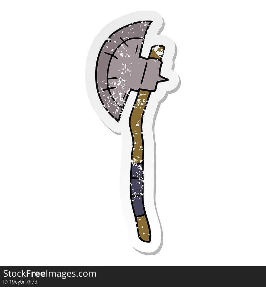 distressed sticker cartoon doodle of a medievil axe