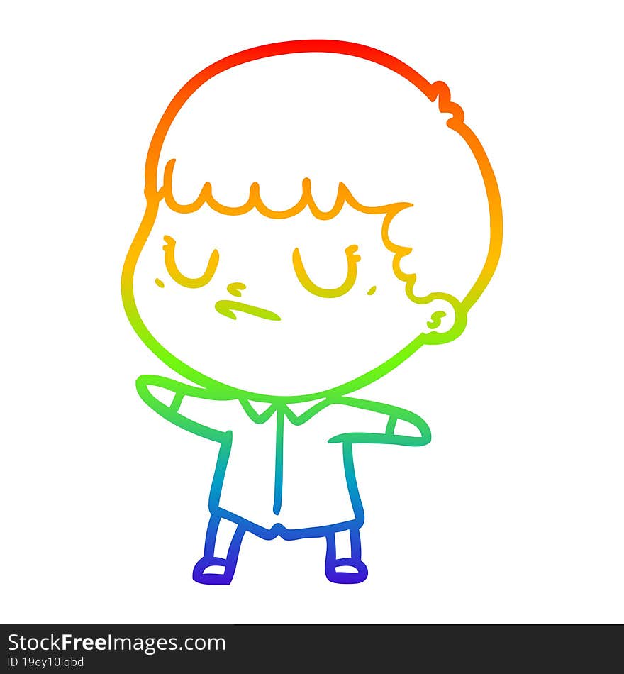 Rainbow Gradient Line Drawing Cartoon Grumpy Boy