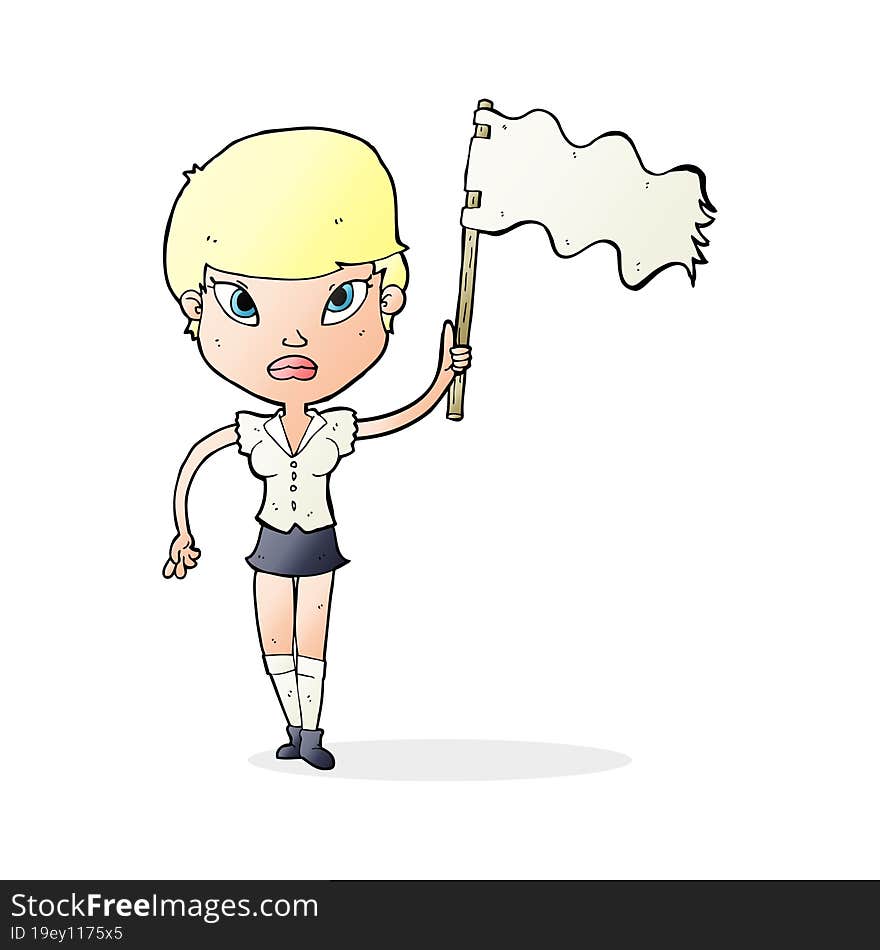 Cartoon Woman Waving White Flag