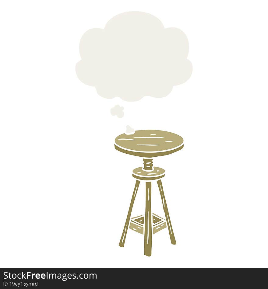 cartoon artist stool and thought bubble in retro style