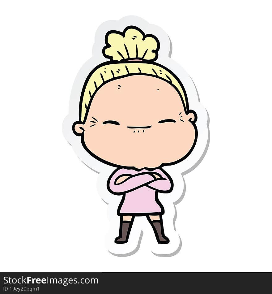 sticker of a cartoon peaceful old woman