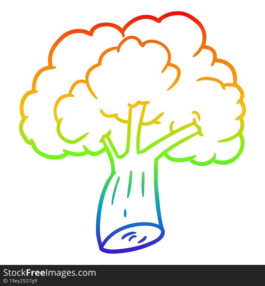 rainbow gradient line drawing of a cartoon broccoli