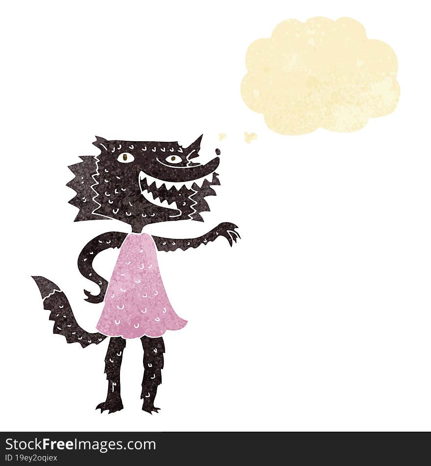 cartoon wolf girl with thought bubble