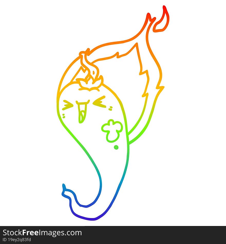 rainbow gradient line drawing cartoon flaming hot chili pepper