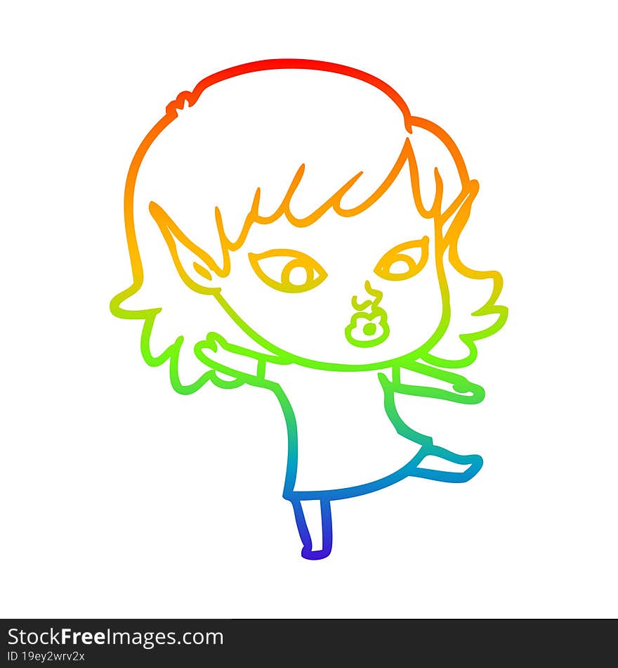 rainbow gradient line drawing pretty cartoon elf girl