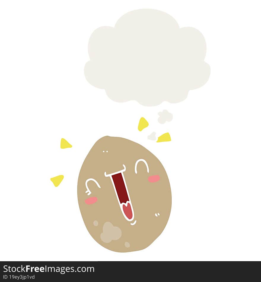 cartoon happy egg with thought bubble in retro style