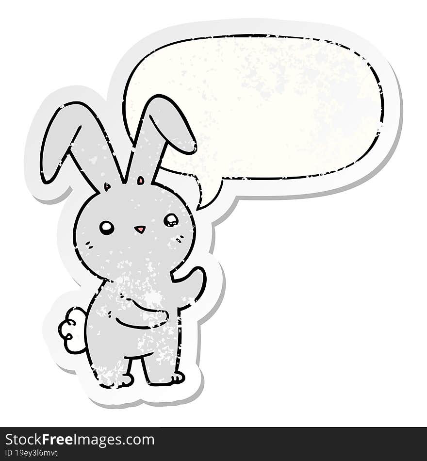 cute cartoon rabbit and speech bubble distressed sticker