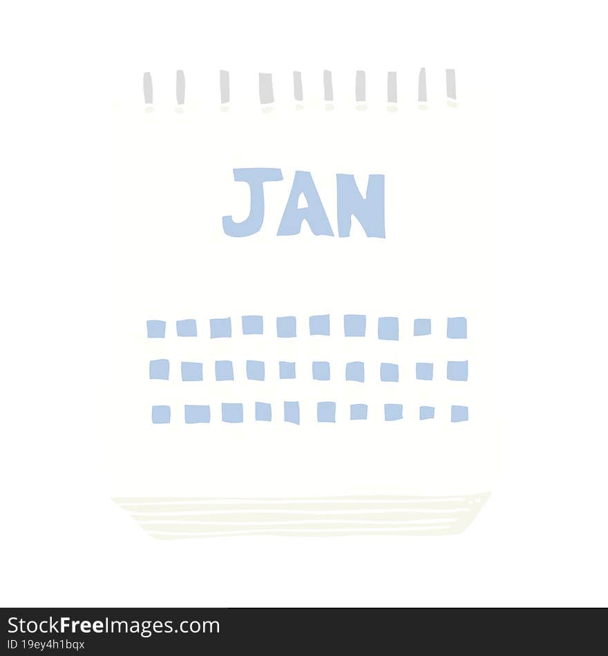 flat color illustration of a cartoon calendar showing month of january