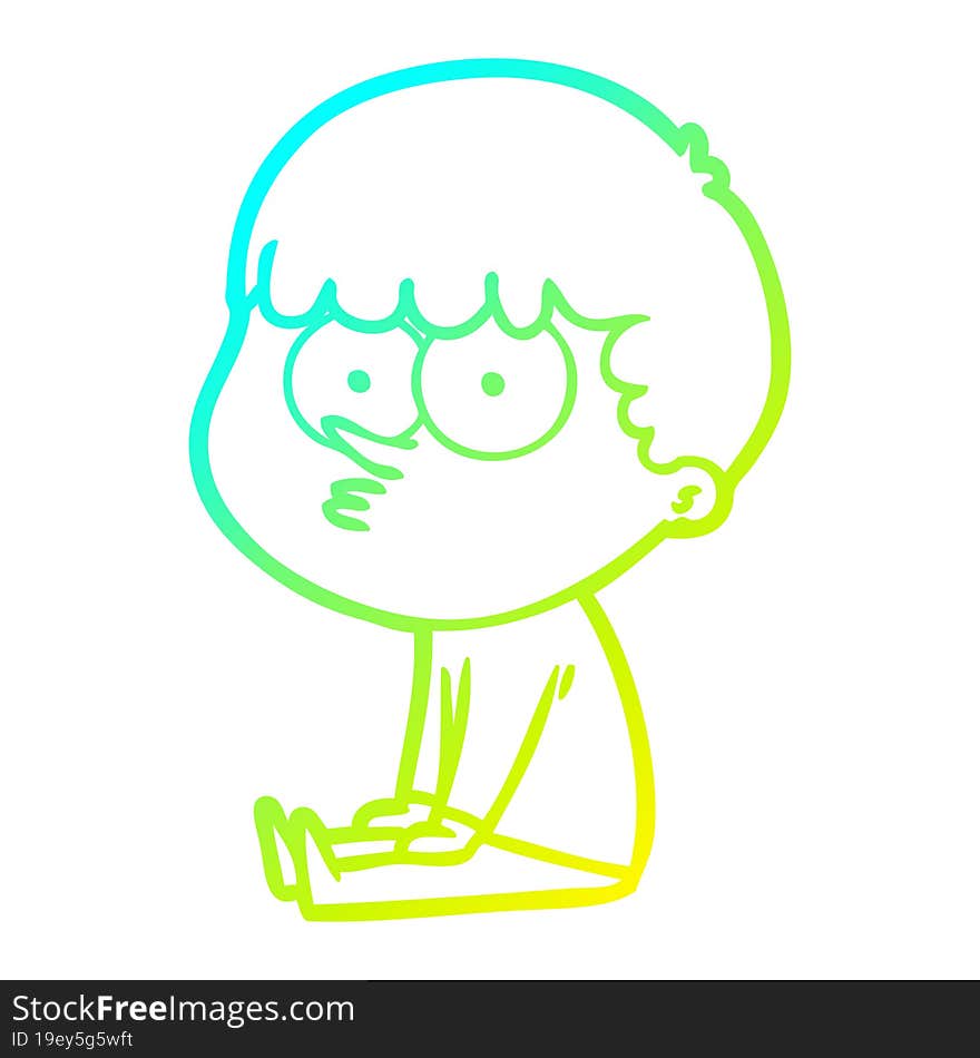 cold gradient line drawing cartoon boy sat waiting