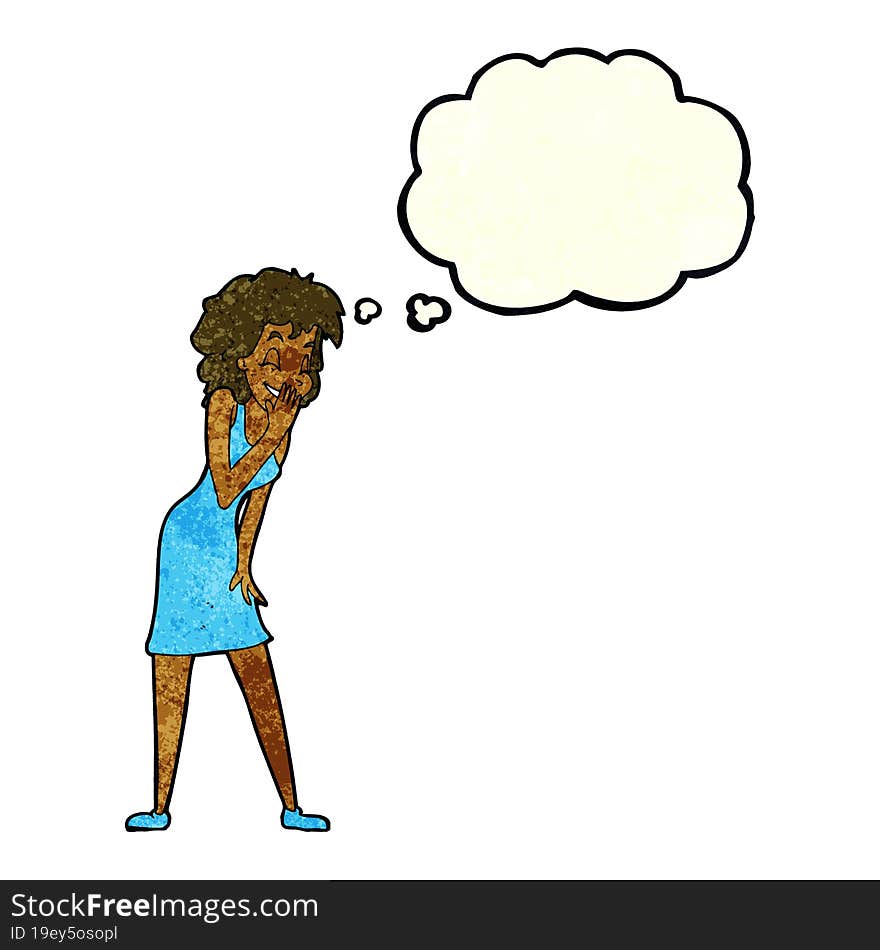 Cartoon Woman Laughing With Thought Bubble