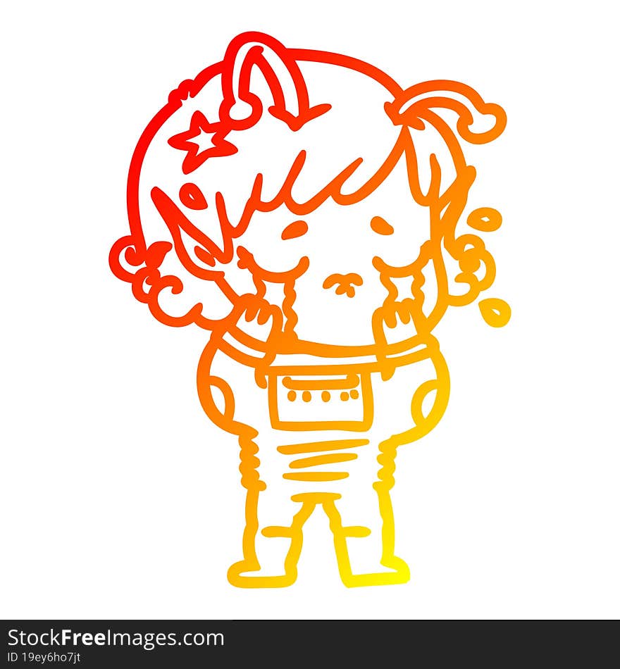 warm gradient line drawing cartoon crying alien girl