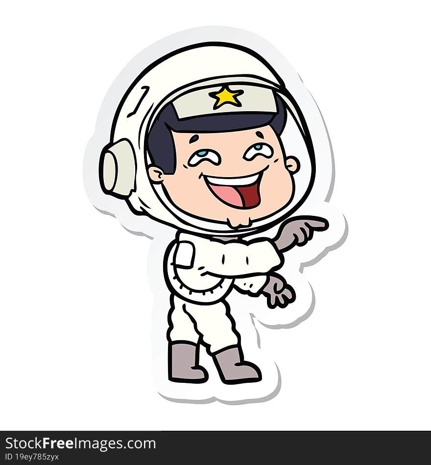 sticker of a cartoon laughing astronaut