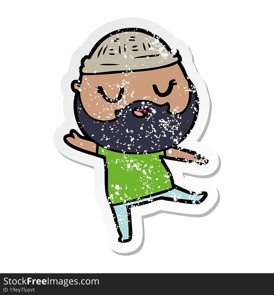 distressed sticker of a cute cartoon man with beard