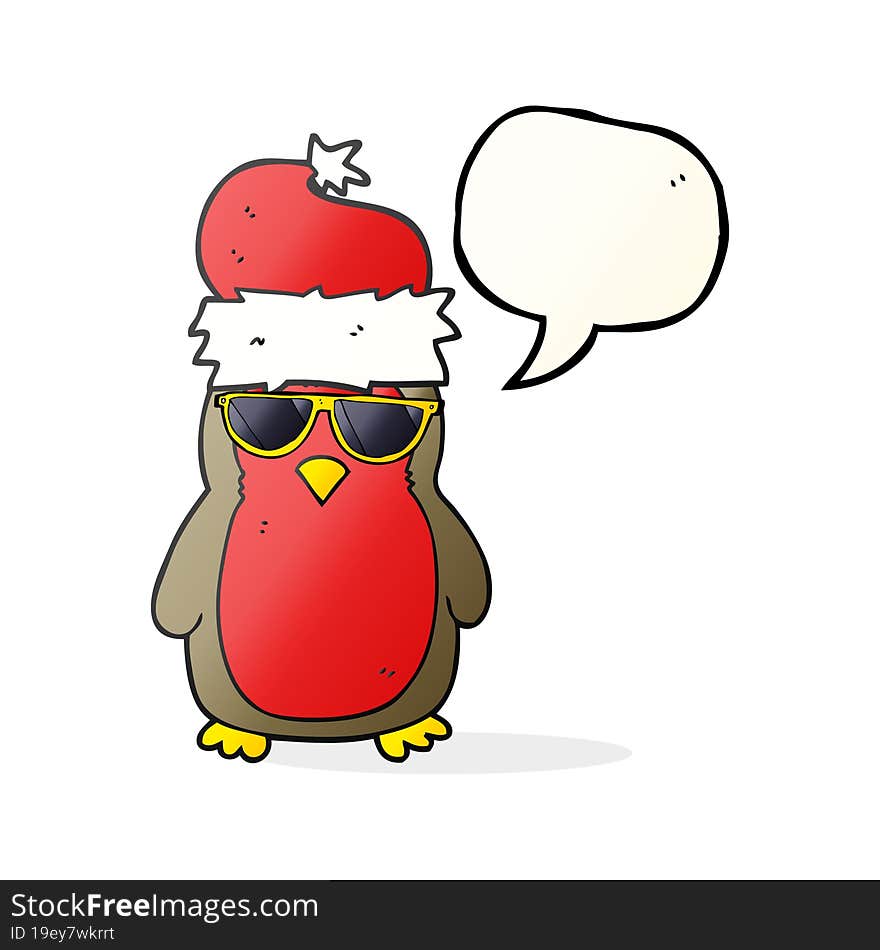 freehand drawn speech bubble cartoon cool christmas robin