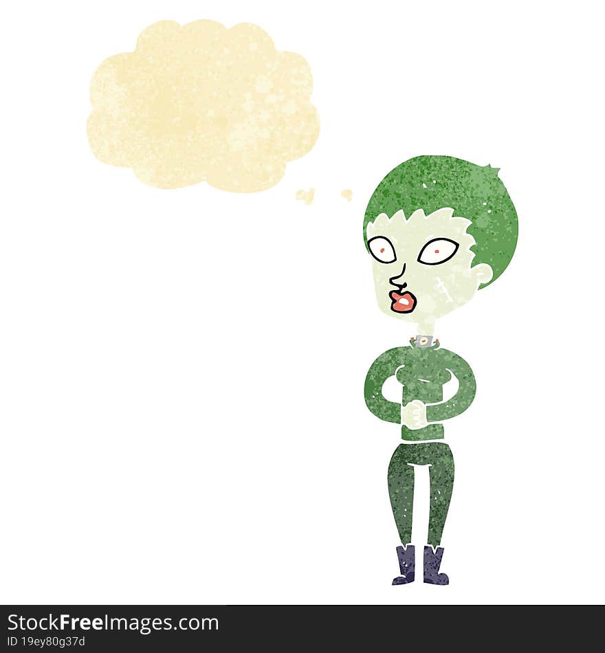 cartoon zombie girl with thought bubble