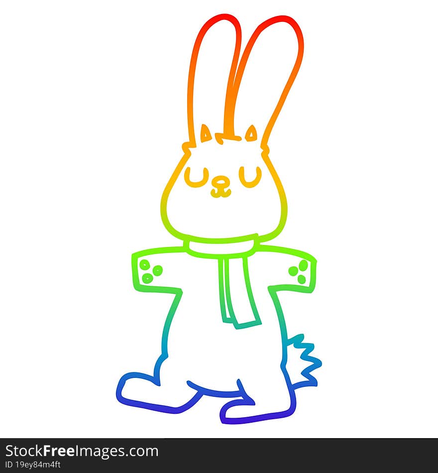 Rainbow Gradient Line Drawing Cartoon Rabbit