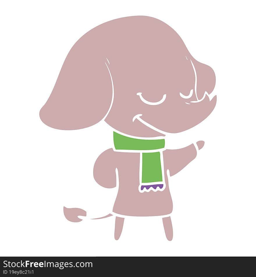 flat color style cartoon smiling elephant wearing scarf