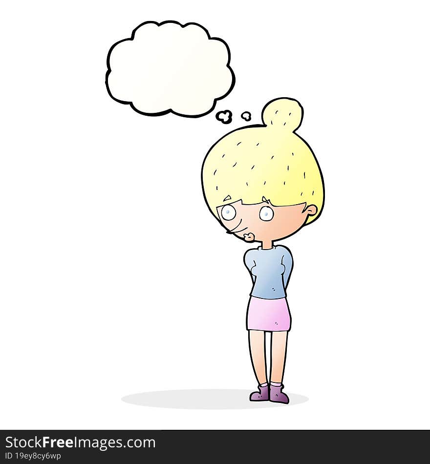 cartoon woman staring with thought bubble