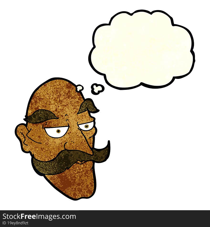 cartoon old man face with thought bubble