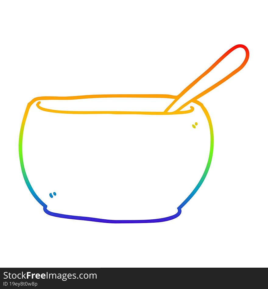 rainbow gradient line drawing cartoon soup bowl