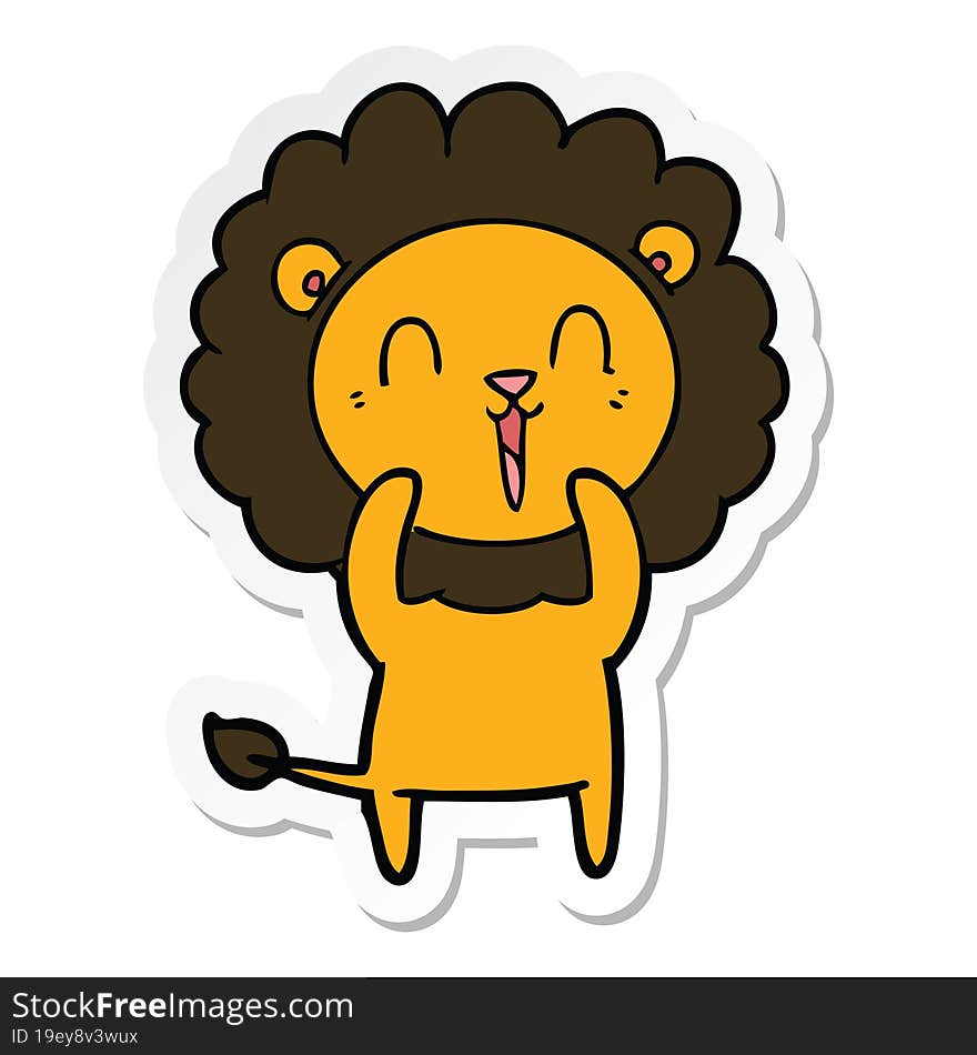 sticker of a laughing lion cartoon