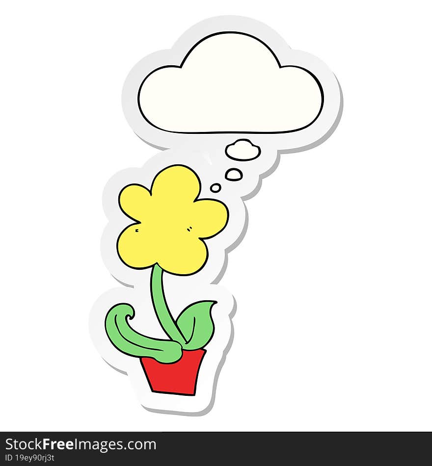 cute cartoon flower with thought bubble as a printed sticker