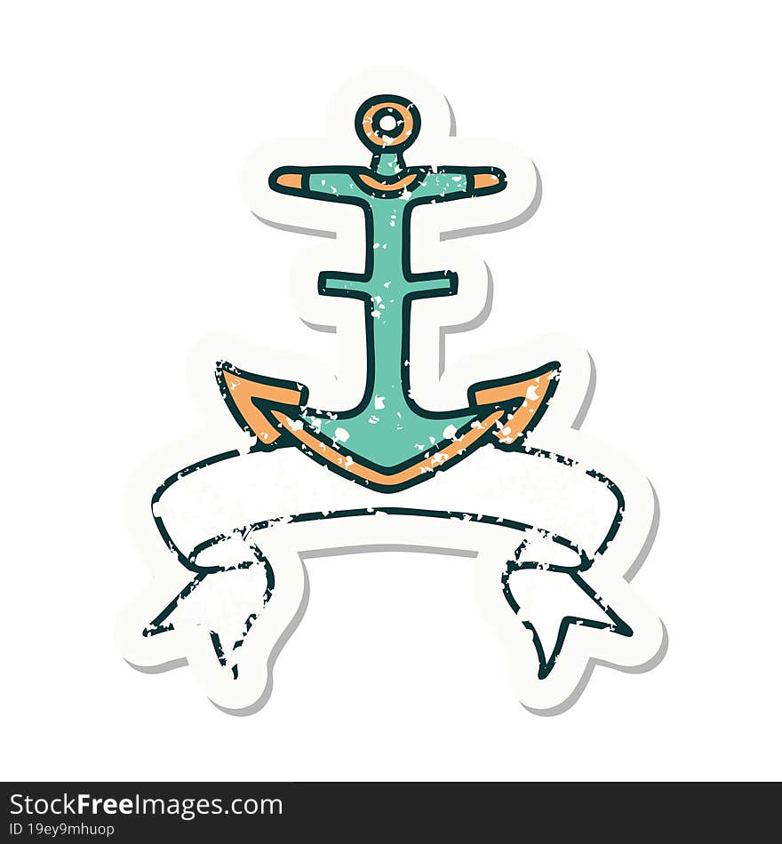 Grunge Sticker With Banner Of An Anchor