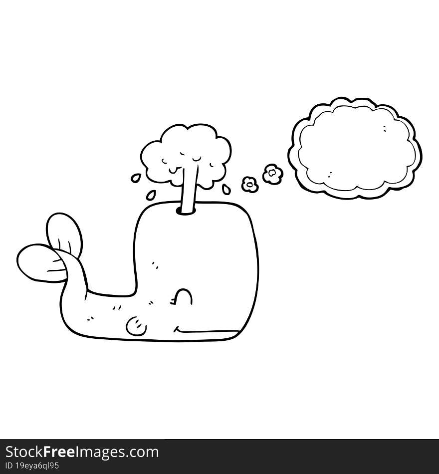 freehand drawn thought bubble cartoon whale spouting water