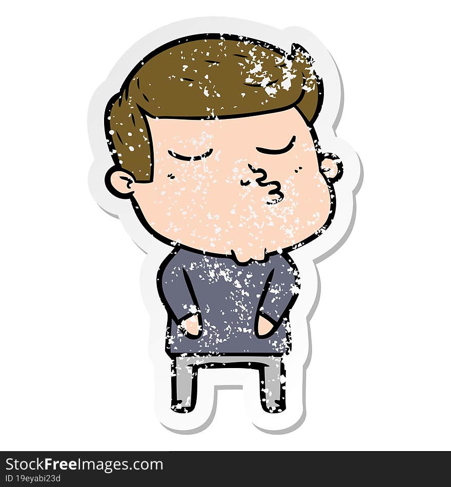 distressed sticker of a cartoon model guy pouting