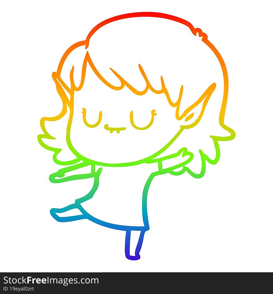 rainbow gradient line drawing happy cartoon elf girl