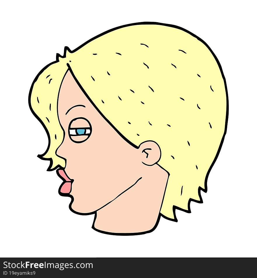 cartoon female face with narrowed eyes