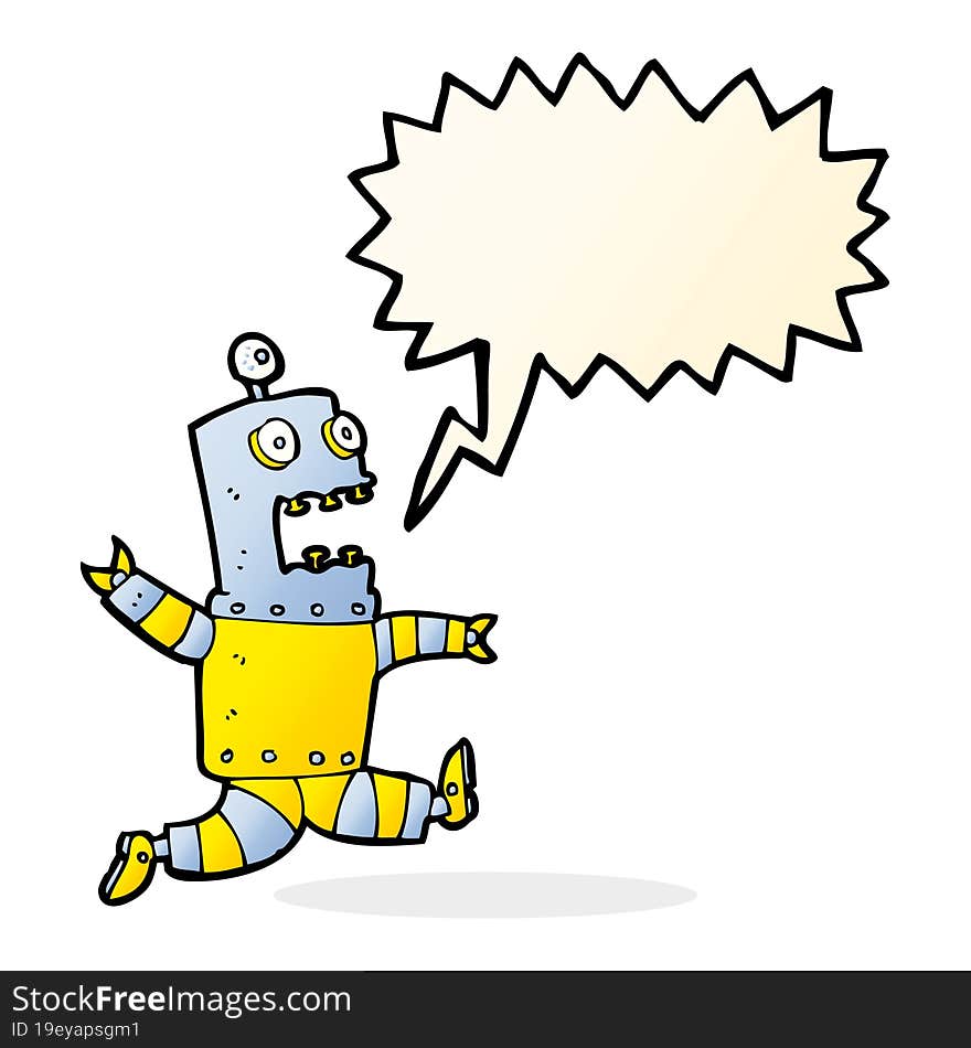 Cartoon Terrified Robot With Speech Bubble